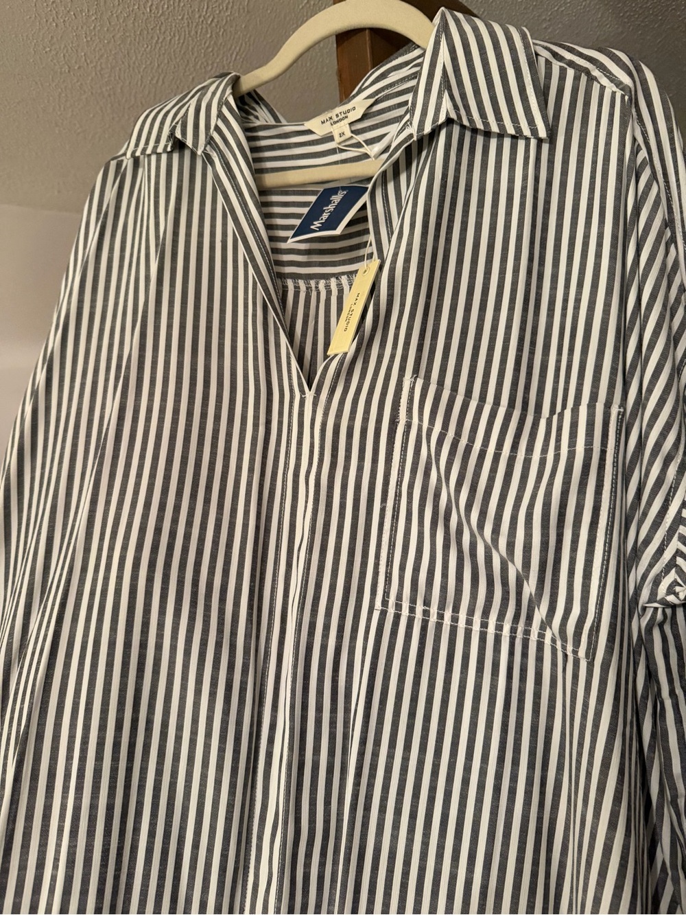 Max Studio Black & White Vertical Stripe Button-Down Shirt